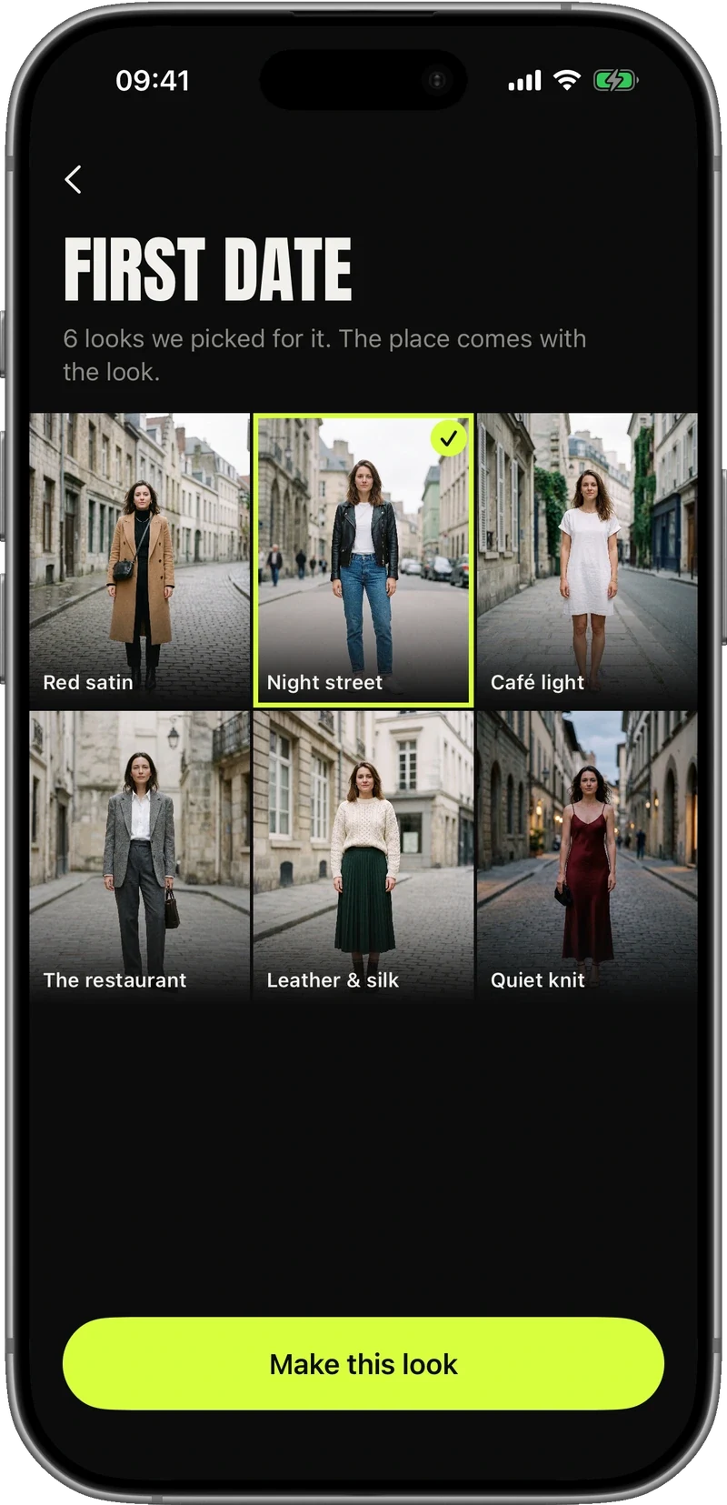 The occasions screen in the app.
