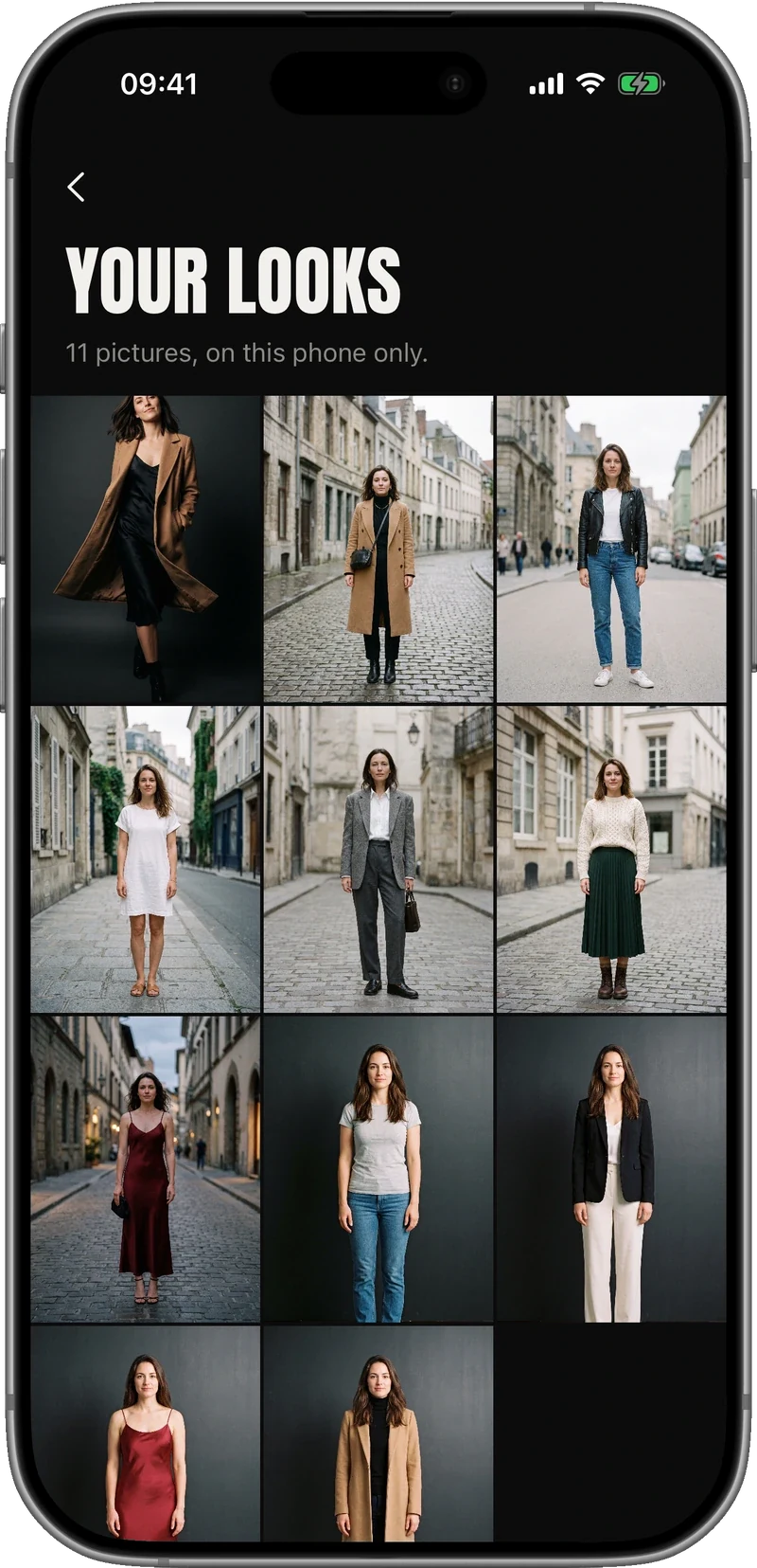 The wall of saved looks in the app.